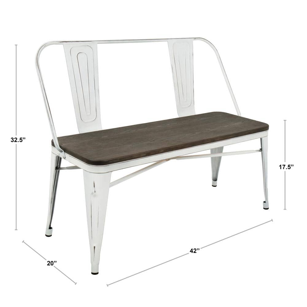 Oregon Contemporary 42'' Brown and White Industrial Dining Bench