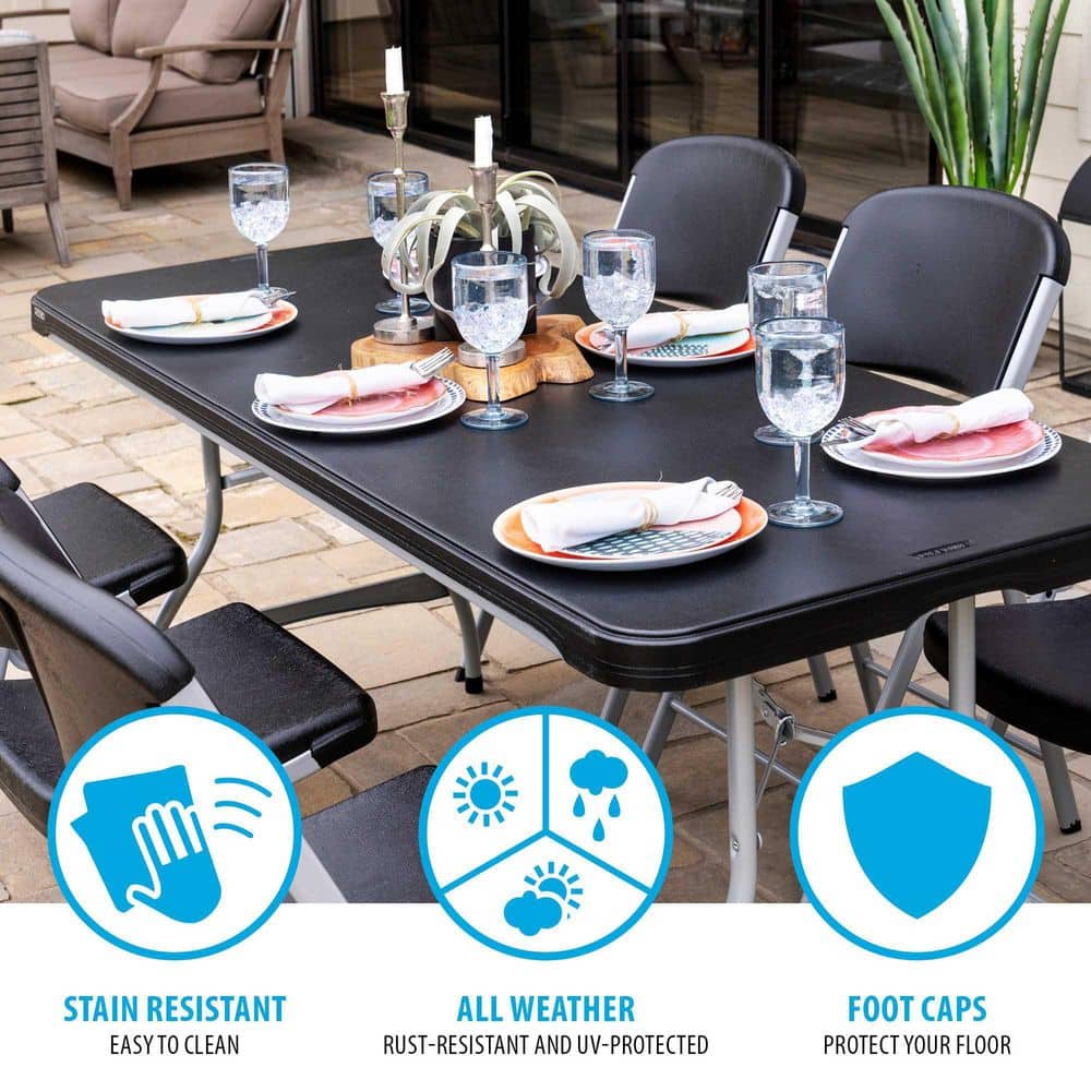 6-Foot Black and Silver Rectangular Folding Table
