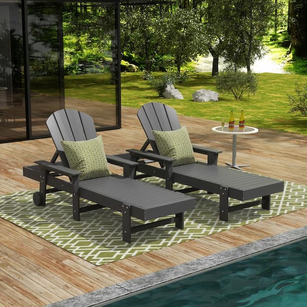 WESTIN OUTDOOR Laguna Gray 2-Piece Fade Resistant HDPE All Weather Portable Adirondack Adjustable Outdoor Chaise Lounge Armchairs