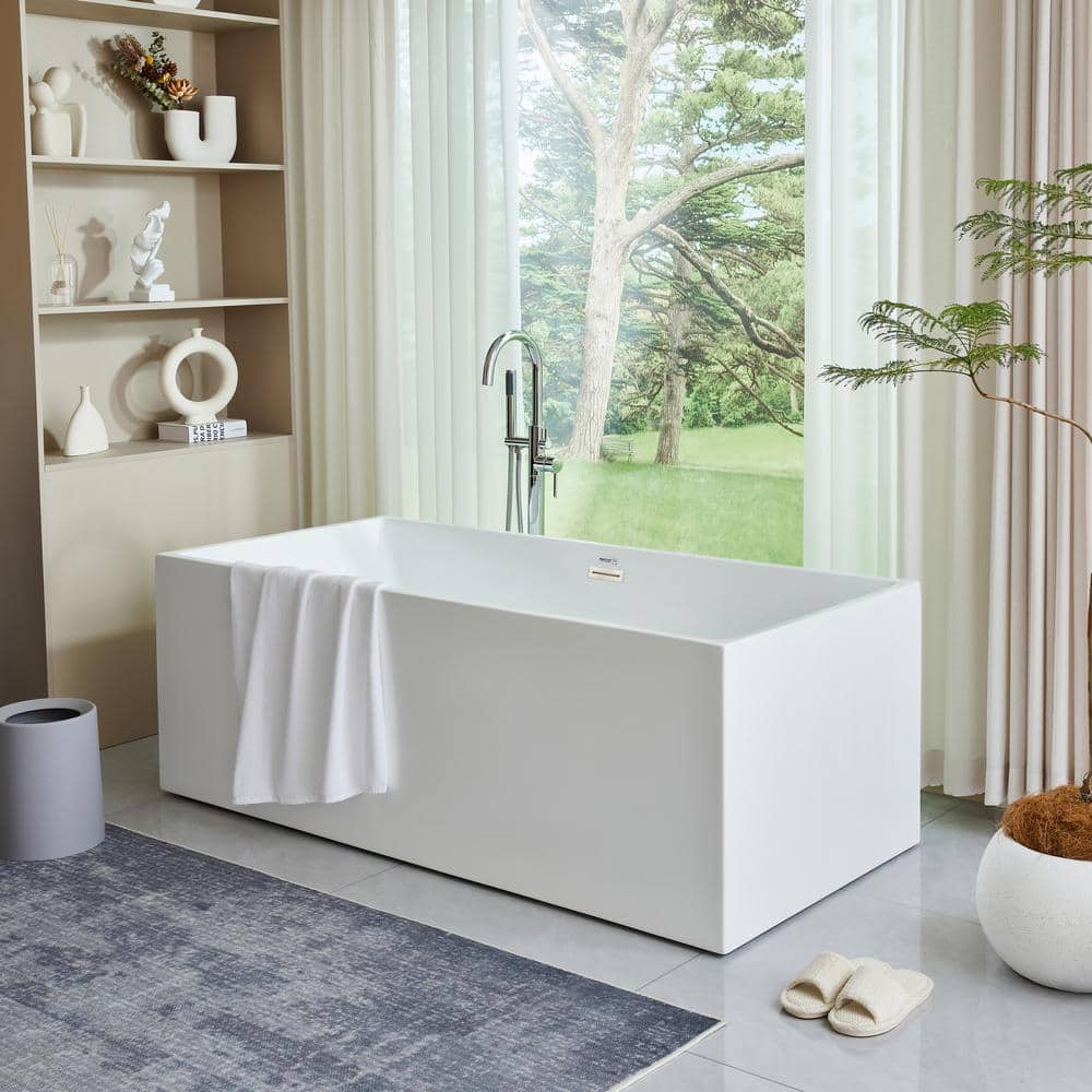 Chloe 59" White Acrylic Freestanding Soaking Bathtub