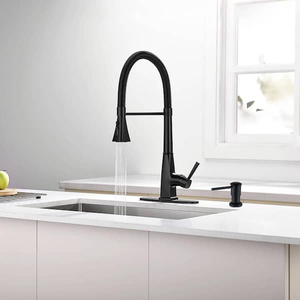 Single Handle Pull Down Sprayer Kitchen Faucet with Soap Dispenser in Stainless Steel Matte Black