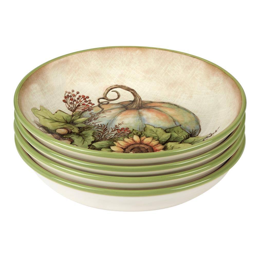 Autumn Breeze Ceramic Fall-Themed Soup and Pasta Bowls, Set of 4