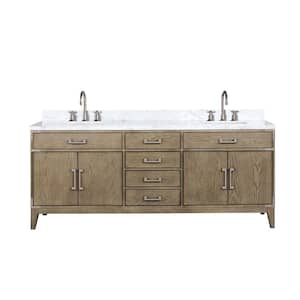 Fossa 80 in W x 22 in D Grey Oak Double Bath Vanity, Carrara Marble Top, and Faucet Set