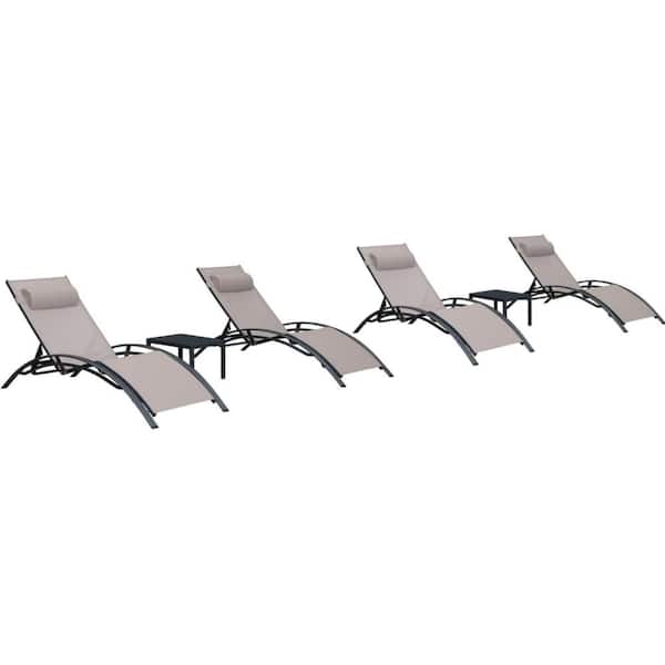 PURPLE LEAF Patio Metal Outdoor Chaise Lounge Set Beach Pool Sunbathing Lawn Lounger Chair Side Table Included (Set of 4)