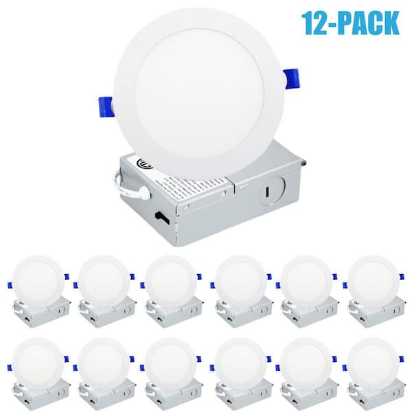 KOAOEIRS 5/6 in. Ultra Thin Indoor/Outdoor Integrated LED Recessed Ceiling Light Adjustable CCT Canless Lights Dimmable (12-Pack)