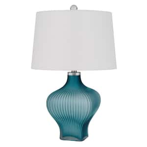 26 in. Aqua Glass Table Lamp with White Empire Shade
