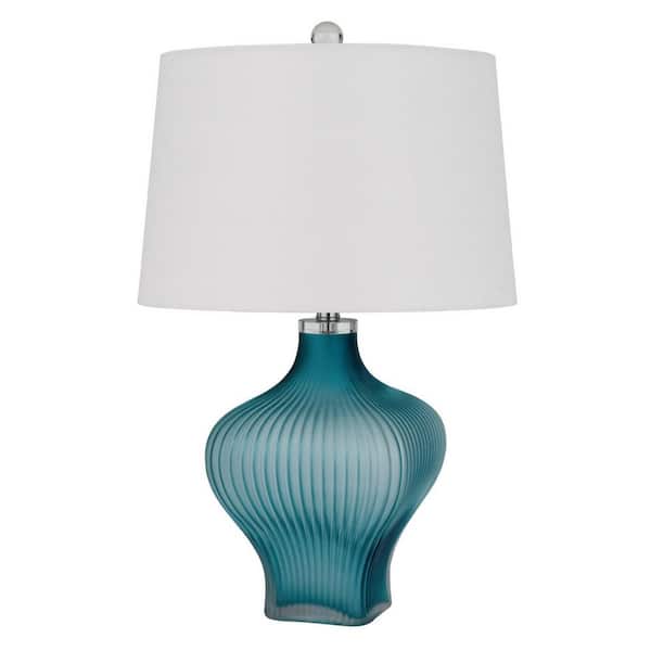 HomeRoots 26 in. Aqua Glass Table Lamp with White Empire Shade