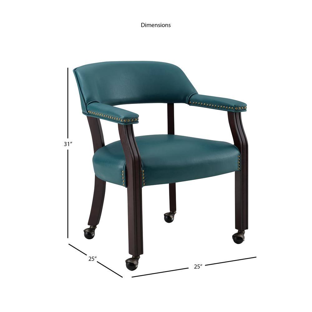 Blue Faux Leather Upholstered Wood Arm Chair