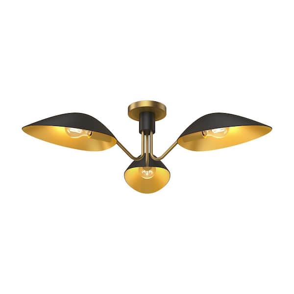 ALORA MOOD Oscar 32 in. 3 Light 60-Watt Aged Gold/Matte Black Semi-Flush Mount