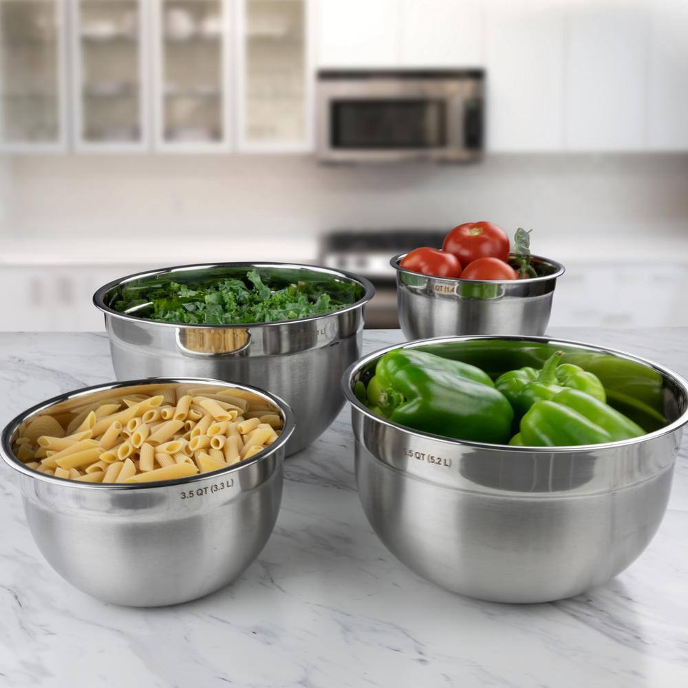 Stainless Steel 4-Piece Mixing Bowl Set with Rolled Lip