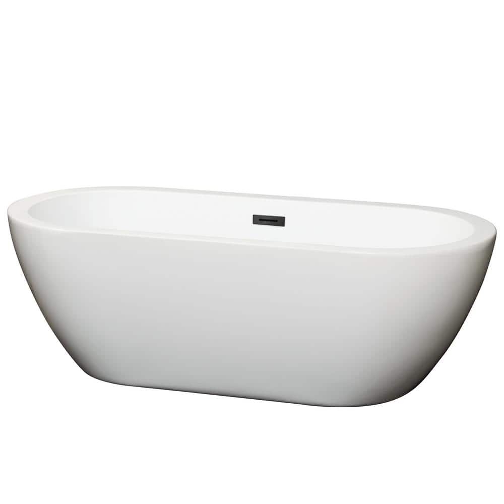 Soho 68 Inch White Acrylic Freestanding Bathtub with Matte Black Trim