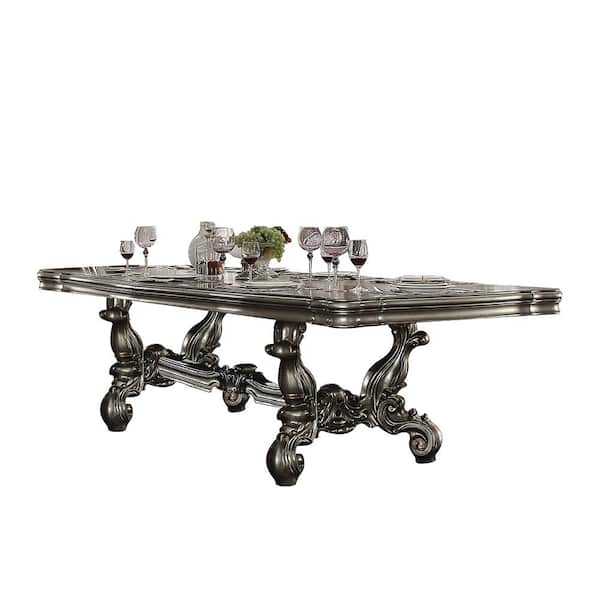 Acme Furniture Versailles Dining Tables Antique Platinum Glass 46 in. 4 Legs Dining Table (Seats 8)