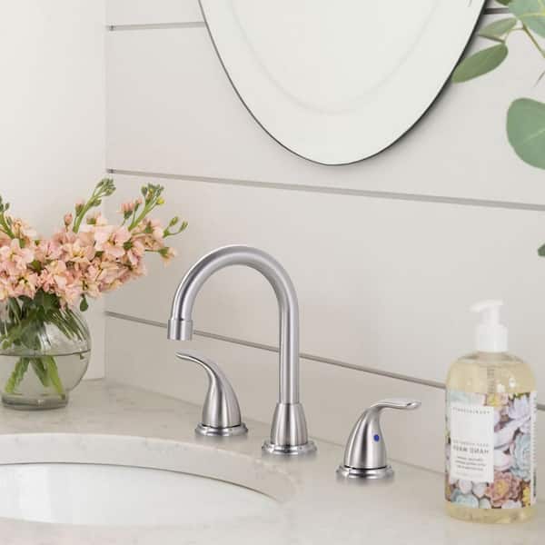 8 in. Widespread Double Handle Bathroom Faucet with Swivel Spout, Pop Up Drain and Supply Lines in Brushed Nickel