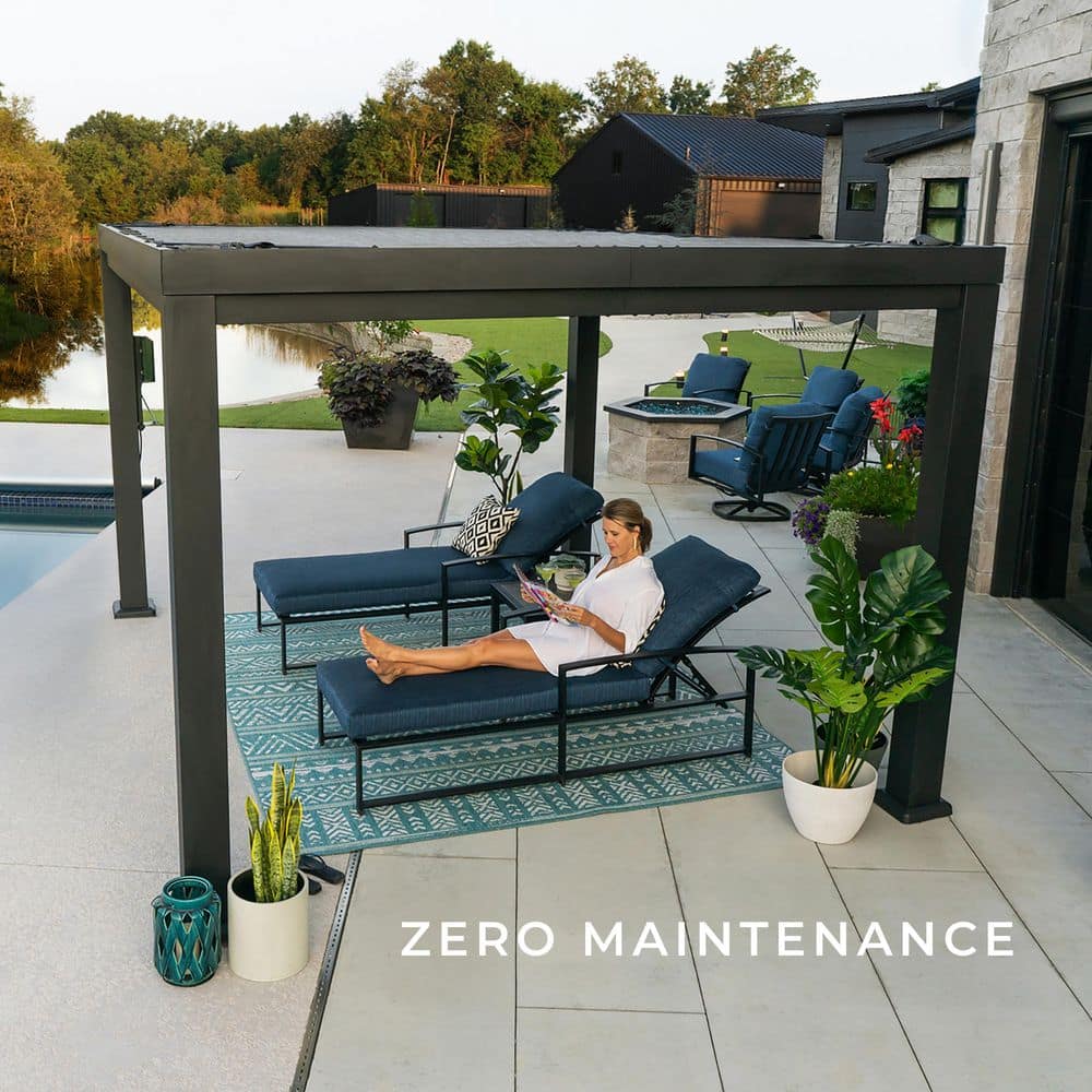 Trenton 14' x 12' Black Steel Pergola with Canopy