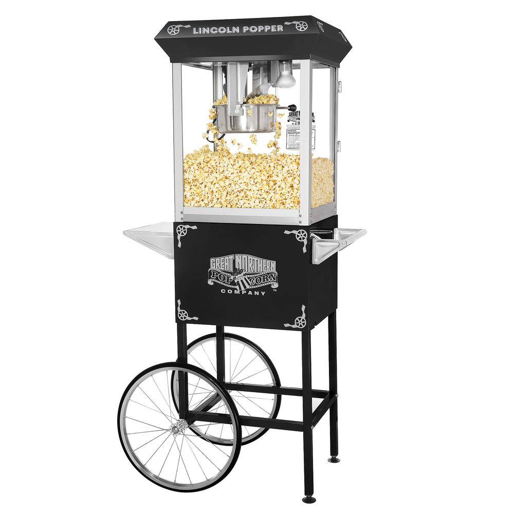 Lincoln 8 oz Black Steel Popcorn Machine with Cart