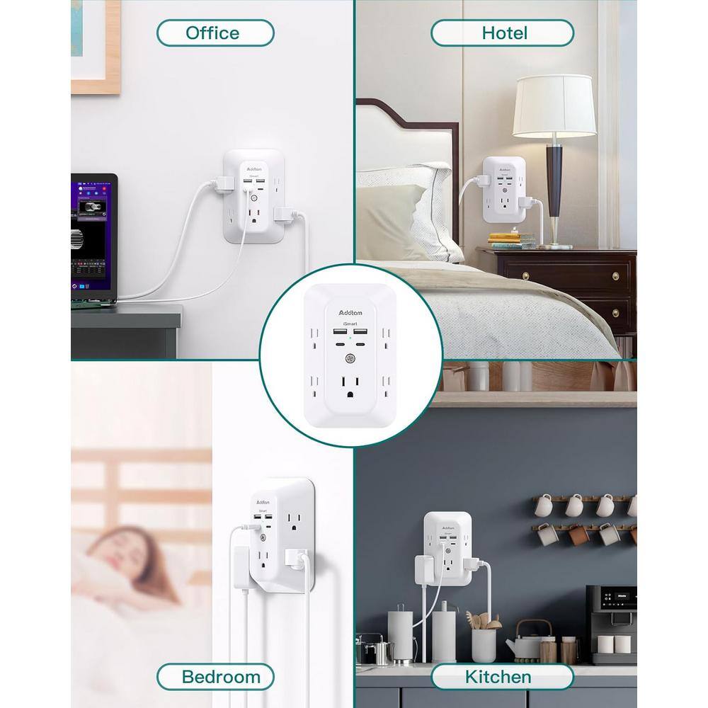 White 9-Outlet Wall Surge Protector with 4 USB Ports