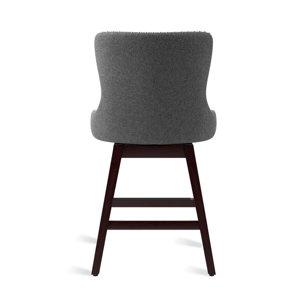 Gray Linen Swivel Counter Height Bar Stools with Wood Legs, Set of 3