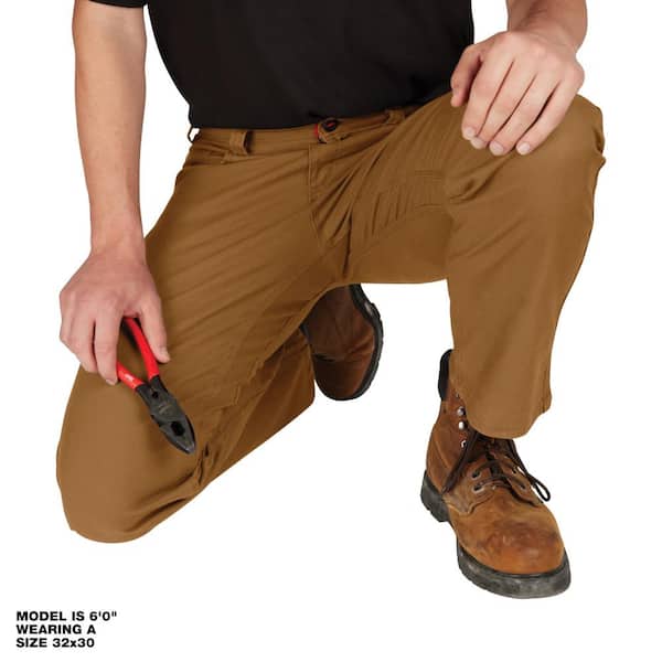 Movable rough overrun Milwaukee Men's 30 in. x 32 in. Khaki Cotton/Polyester/Spandex Flex Work  Pants with 6 Pockets 701K-3032 - The Home Depot