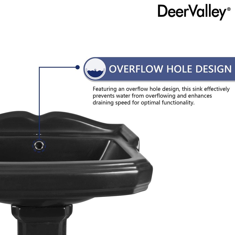 Black Ceramic Single Hole Pedestal Bathroom Sink