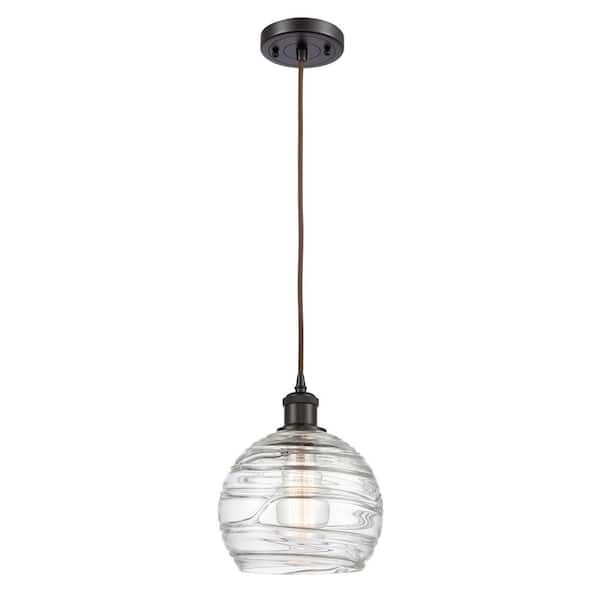 Innovations Athens Deco Swirl 1-Light Oil Rubbed Bronze Clear Deco Swirl Shaded Pendant Light with Clear Deco Swirl Glass Shade