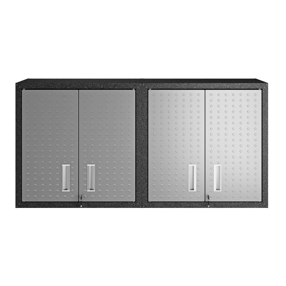 Manhattan Comfort Fortress 30 in. W x 30.3 in. H x 12.5 in. D 2-Shelf Wall Mount Metal Garage Cabinet in Gray (Set of 2)