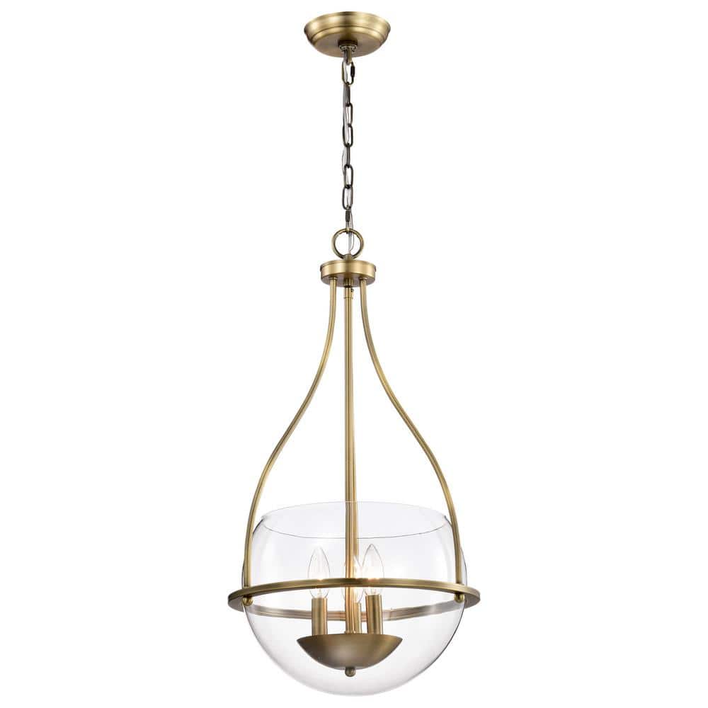 Amado 3-Light 14" Vintage Brass and Clear Glass Pendant