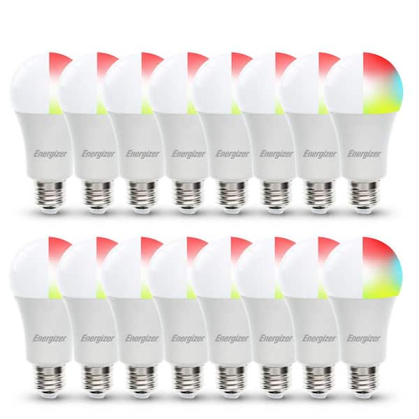 Energizer 60-Watt A19 Smart Wi-Fi Multi-Color and Single White 4000k LED Light Bulb (16-Pack)