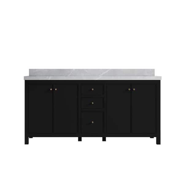 Willow Collections Chicago 72 in. W x 22 in. D x 36 in. H Double Sink Bath Vanity in Black with 2 in. Pearl Light Gray Qt. Top