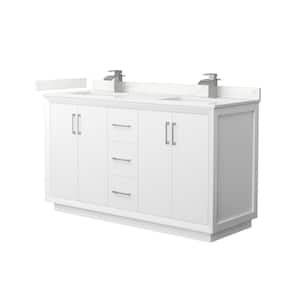 Strada 60 in. W x 22 in. D x 35 in. H Double Bath Vanity in White with Giotto Quartz Top