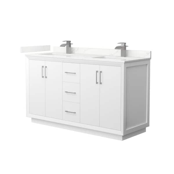 Wyndham Collection Strada 60 in. W x 22 in. D x 35 in. H Double Bath Vanity in White with Giotto Quartz Top
