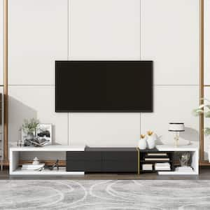 Modern White/Black TV Stand Fits TV's Up to 90 in. with 2 Drawers and 4 Shelves