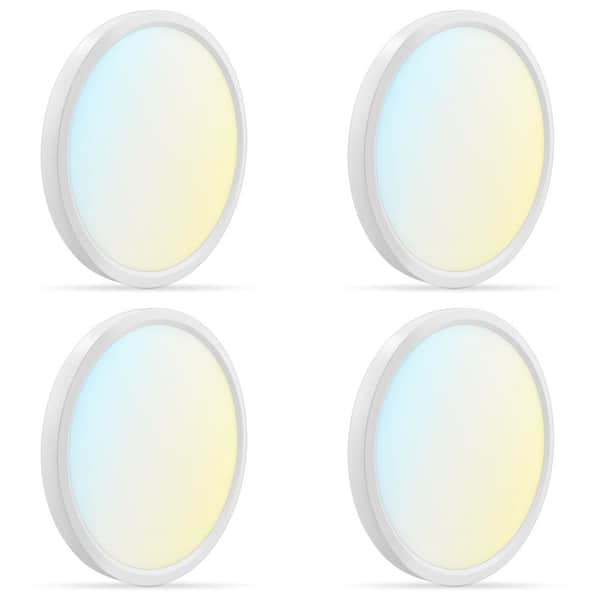 LUXRITE 7 in. White Modern Flush Mount Ceiling Light Fixture LED Integrated 15-Watt 1000LM 5CCT 2700K-5000K Dimmable (4-Pack)