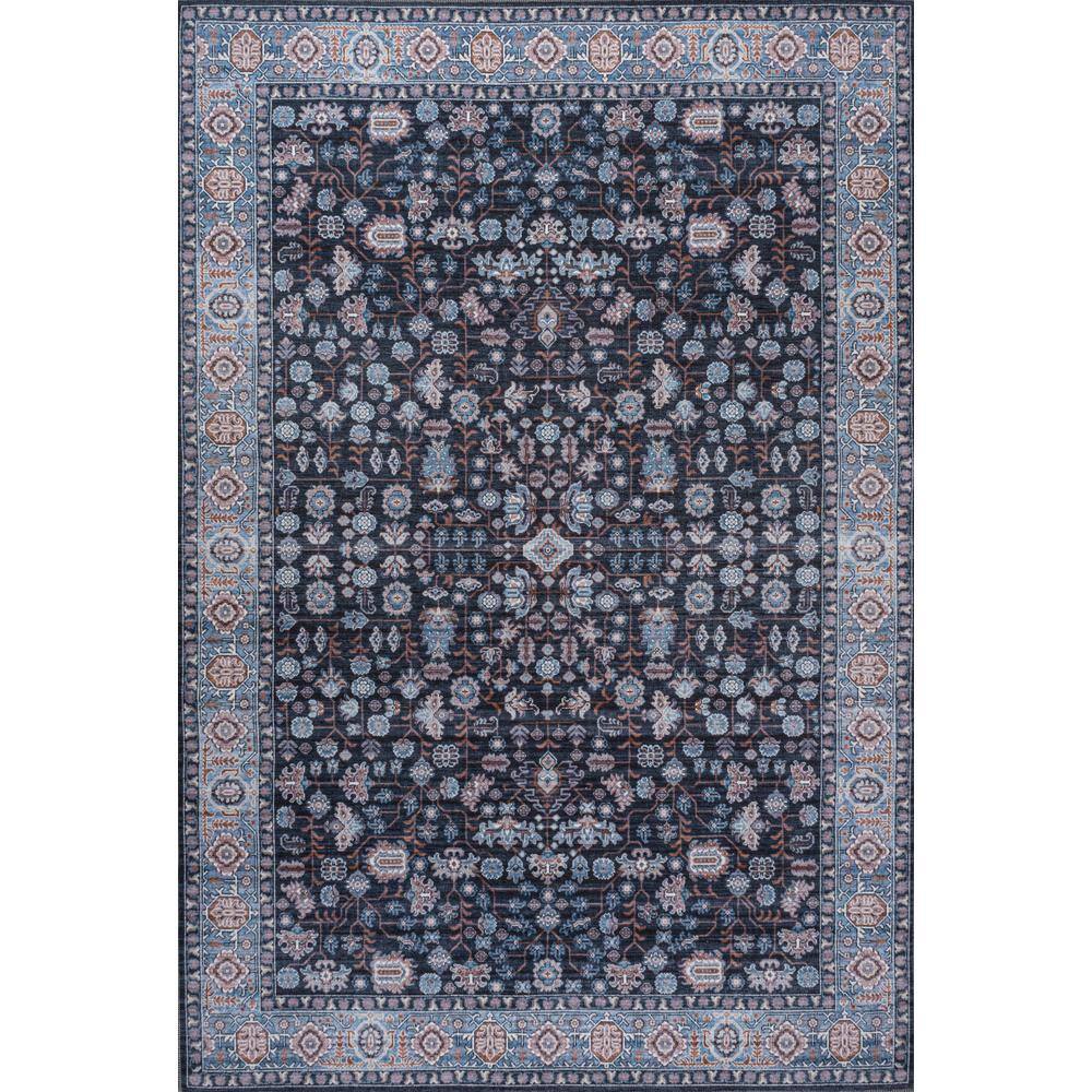 Kemer Black and Blue Washable Synthetic Persian Area Rug