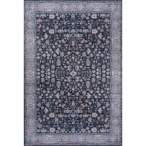 Kemer All-Over Persian Machine-Washable Black/Blue 8 ft. x 10 ft. Area Rug