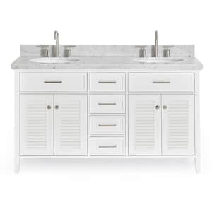 Kensington 61 in. W x 22 in. D x 36 in. H Freestanding Bath Vanity in White with White Marble Top
