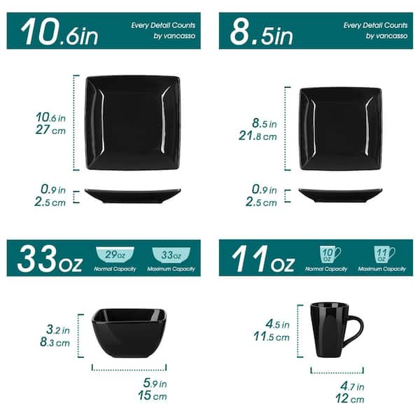 vancasso Series Soho 16-Piece Black Modern Porcelain Dinnerware