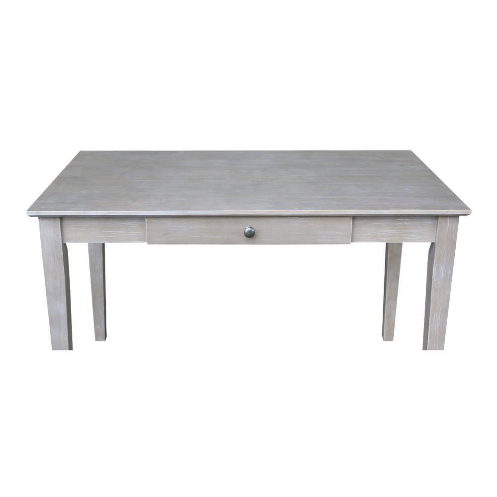 Transitional Solid Hardwood Home Office Desk with Drawer in Washed Gray Taupe