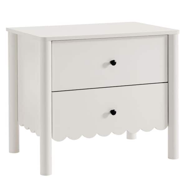 Modway Emmeline Scalloped 2-Drawer Nightstand in White