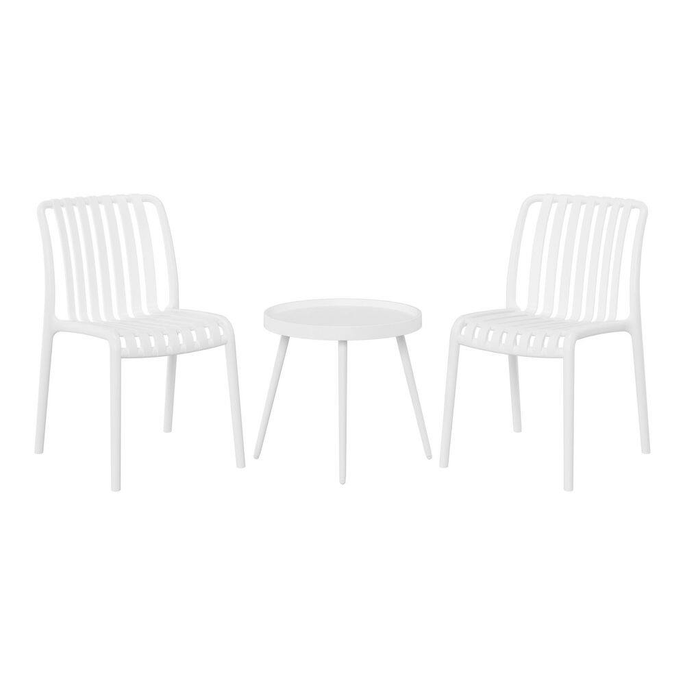 Frond and Form Outdoor Patio 3-Piece Poly Plastic Armless Chair with Round Side Table Bistro Set, White price history on PriceWatchPro