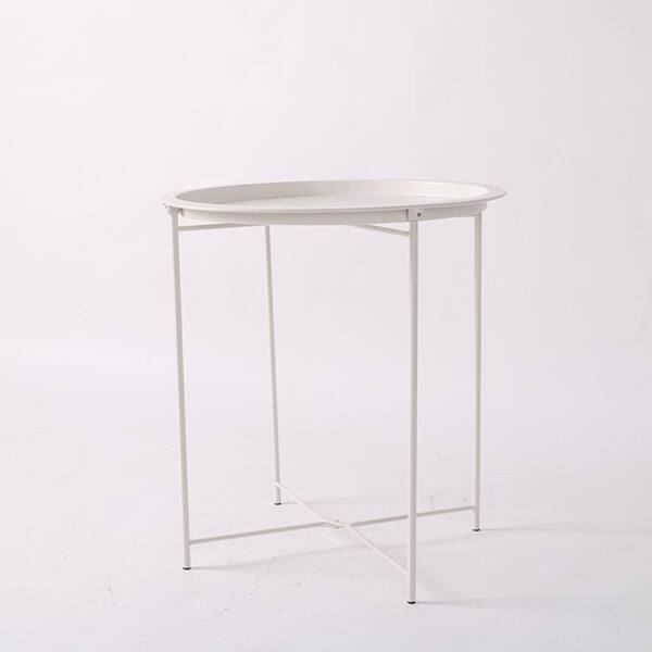 Unbranded 18.5 in. W x 18.5 in. D x 19.88 in. H White Folding Metal 19.88 in. H Outdoor Side Coffee Table with Extension