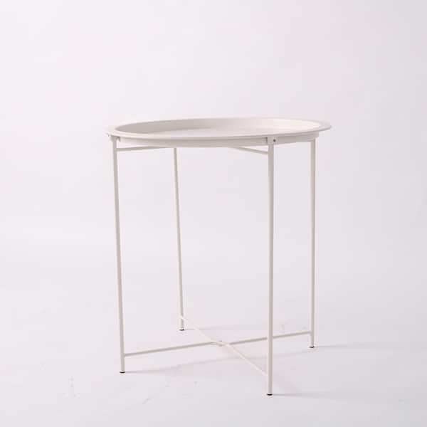 Unbranded 18.5 in. W x 18.5 in. D x 19.88 in. H White Folding Metal 19.88 in. H Outdoor Side Coffee Table with Extension