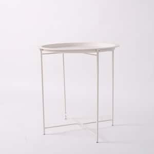 Folding Tray Metal Outdoor Side Table, Sofa Table Small Round End Tables, Coffee Table in White
