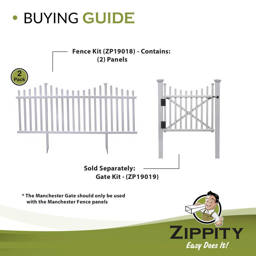 42in H x 92in W White Vinyl Scallop Picket Fence Panels