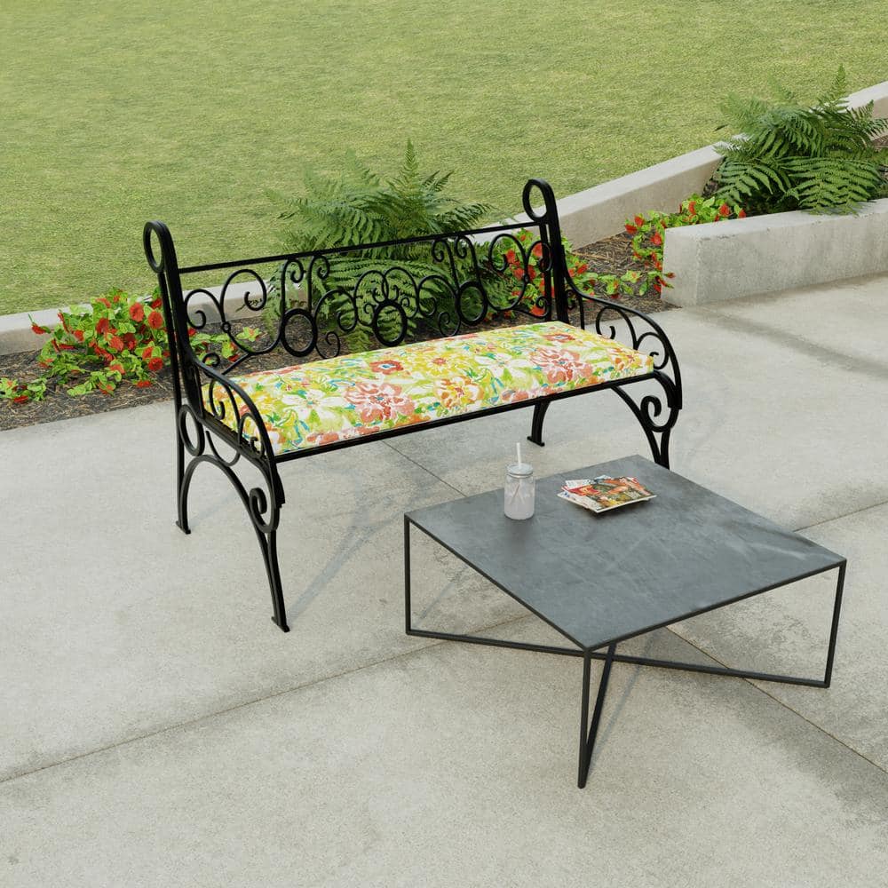 Sun River Garden Multicolor Floral Outdoor Bench Cushion with Ties