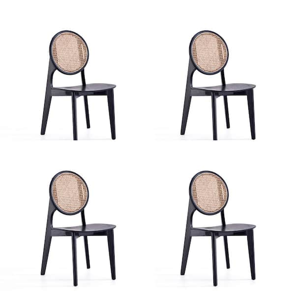 Manhattan Comfort Versailles Black and Natural Cane Round Dining Side Chair (Set of 4)