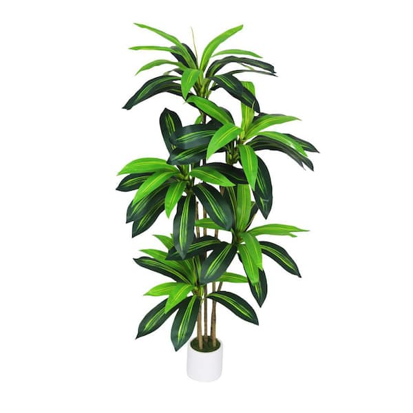 5 Foot Artificial Dracaena Tree – Fake Yucca Plant In White Planter, Indoor Floor Decor