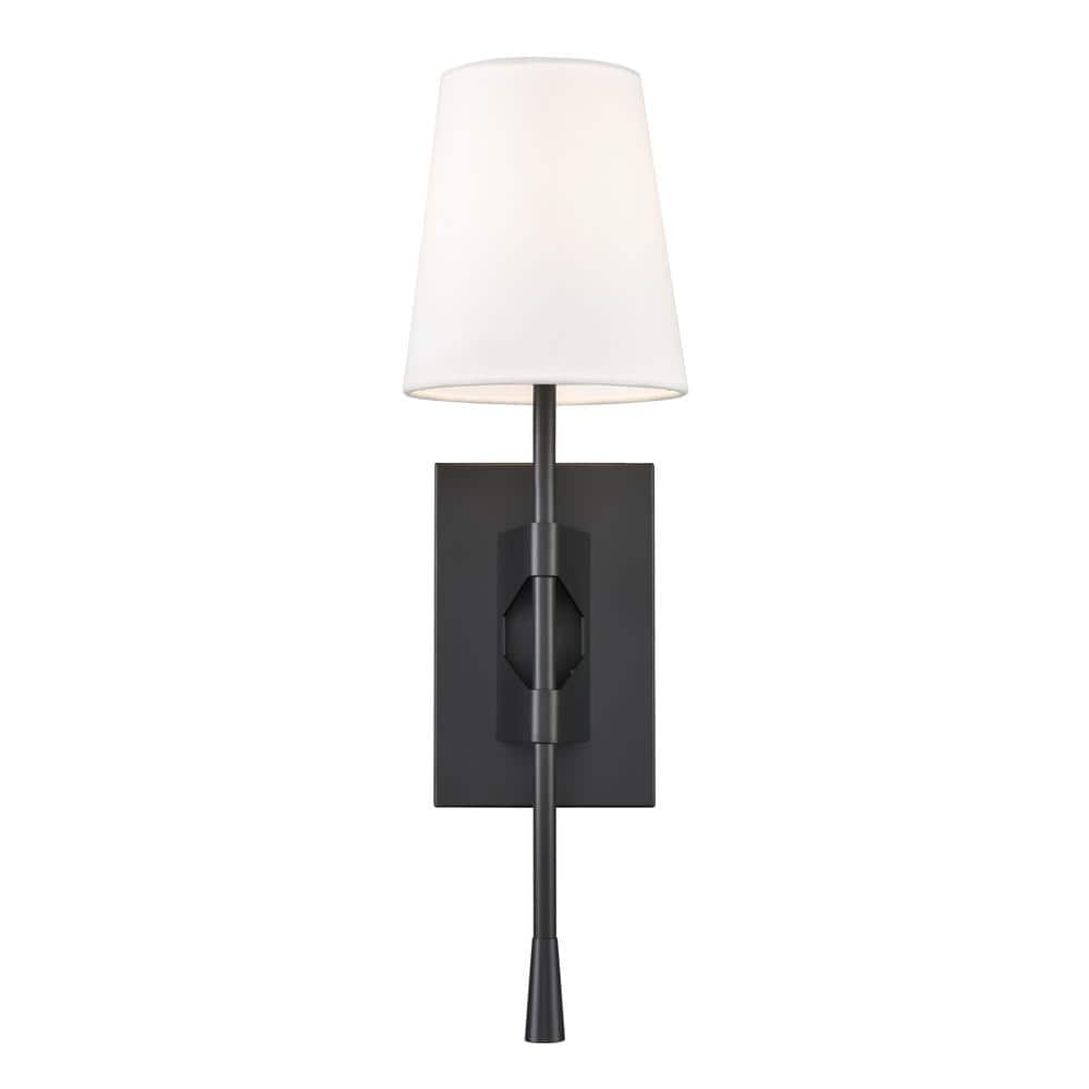 Matte Black Linen Shade 20" Wall Sconce