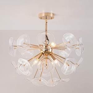 Naveen 22.8 in. 4-Light Gold Glass Cluster, Modern Sunburst Sputnik Sphere Semi-Flush Mount Light with Clear Glass Sheet