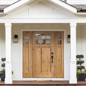 64 in. x 80 in. Craftsman Knotty Alder Clear 6-Lite Clear Stain Wood w.DS Left Hand Single Prehung Front Door/Sidelites