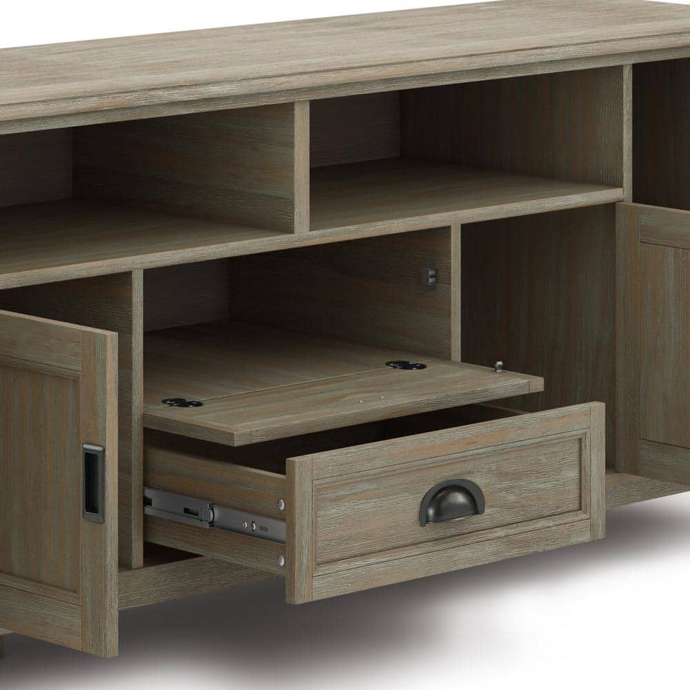 Burlington Solid Pine 72" TV Media Stand in Distressed Grey with Cabinet